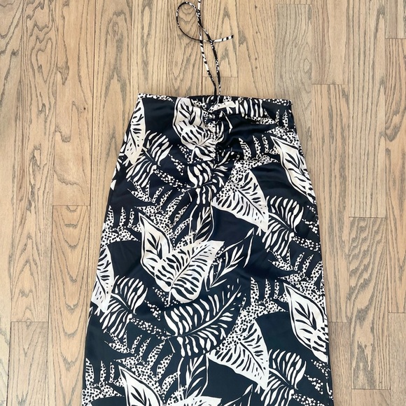 Future Collective with Alani Noelle Botanical Tie Front Black Tan Midi Skirt L - Picture 3 of 11